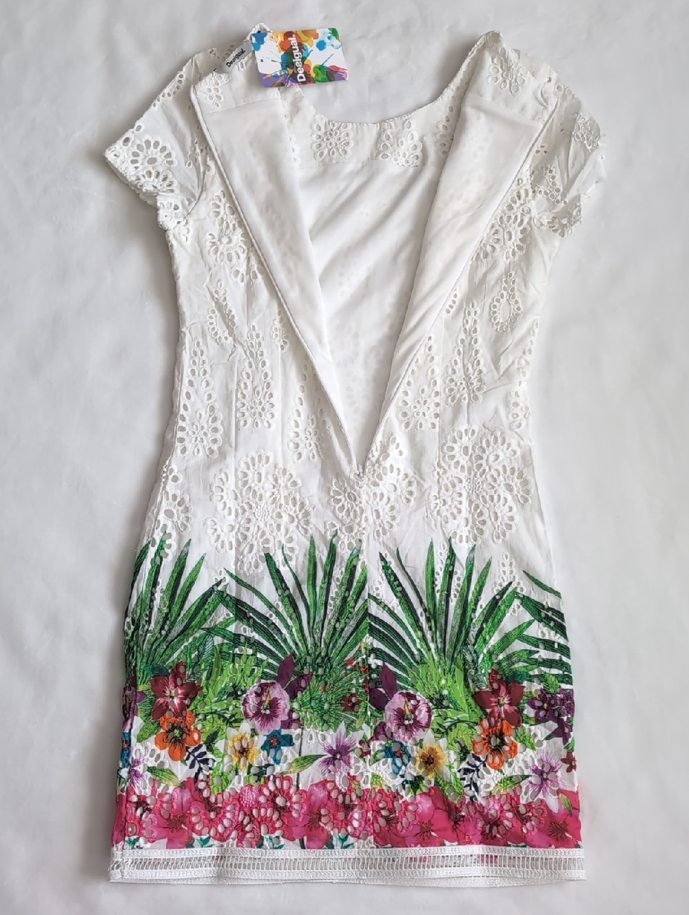 Desigual Floral Vest DENVER Eyelet Dress with Tropical Floral Design 🌴 Size 2 - Picture 7 of 16
